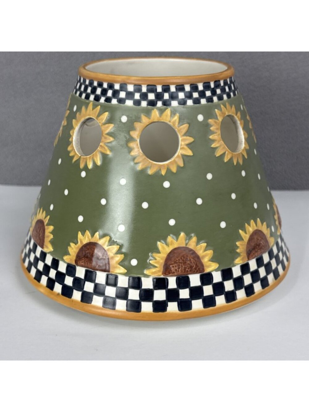 Yankee Candle Sunflower Black White Check Large Jar Topper green shade country